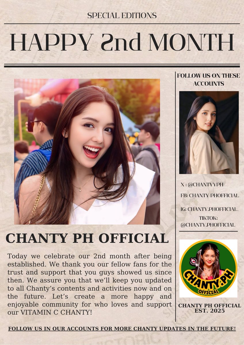 ChantyPHOfficial is officially two months old! 🥹✨ 

We promise to keep you updated with all things Chanty! Thank u for being part of our Fandom! 💚🫶🏻

-ChantyPHOfficial 

#Chanty #ChantyVidela #Lapillus