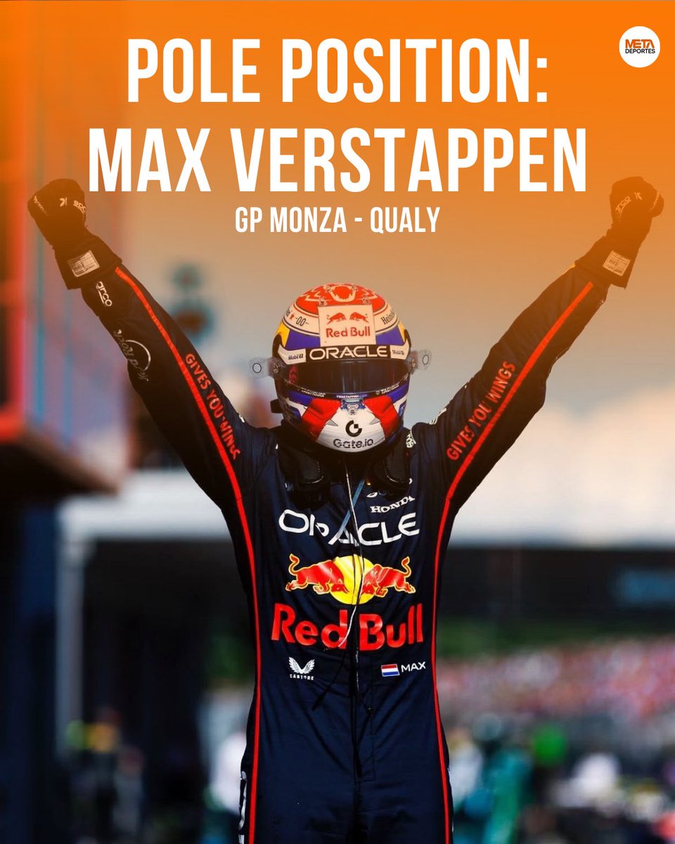 metadeportes_'s tweet photo. ¡QUINTA POLE PARA MAX VERSTAPPEN! 

🔜 En una apasionante definición y lucha en los últimos segundos con Lando Norris, el piloto de Red Bull logró superarlo y largará primero en el GP de Monza. 

🙌Además, superó el récord hecho por Hamilton 1:18.887 a 1:18.782.
 #verstappen #f1 https://t.co/j9aBhZ1T1v