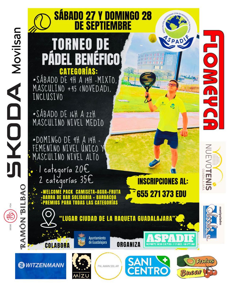 Aspadif1's tweet photo. Tonreo benéfico de pádel en Guadalajara!!! Apúntate https://t.co/4ZuhaELP8t