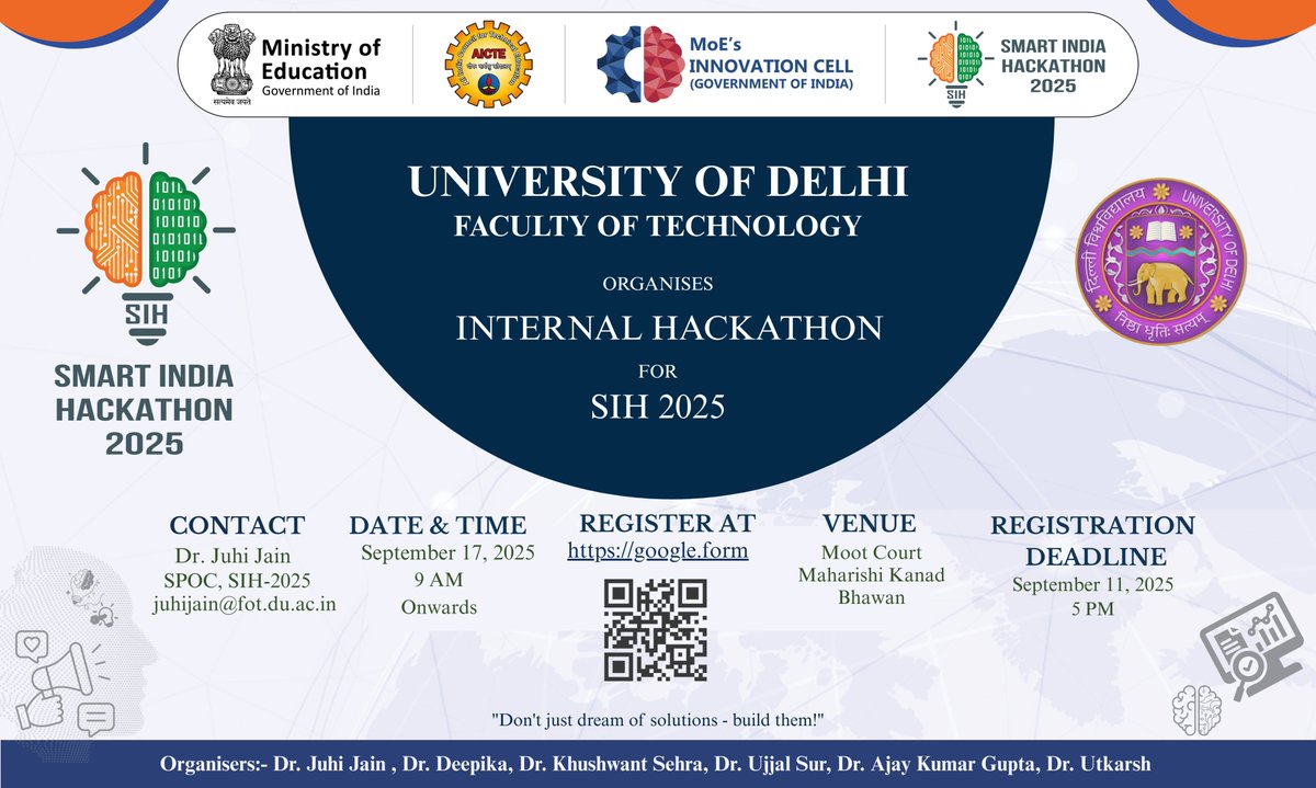 UnivofDelhi's tweet image. Click here to register - docs.google.com/forms/d/e/1FAI…
@delhiuniversityofficial @facultyoftechnologyofficial @UnivofDelhi