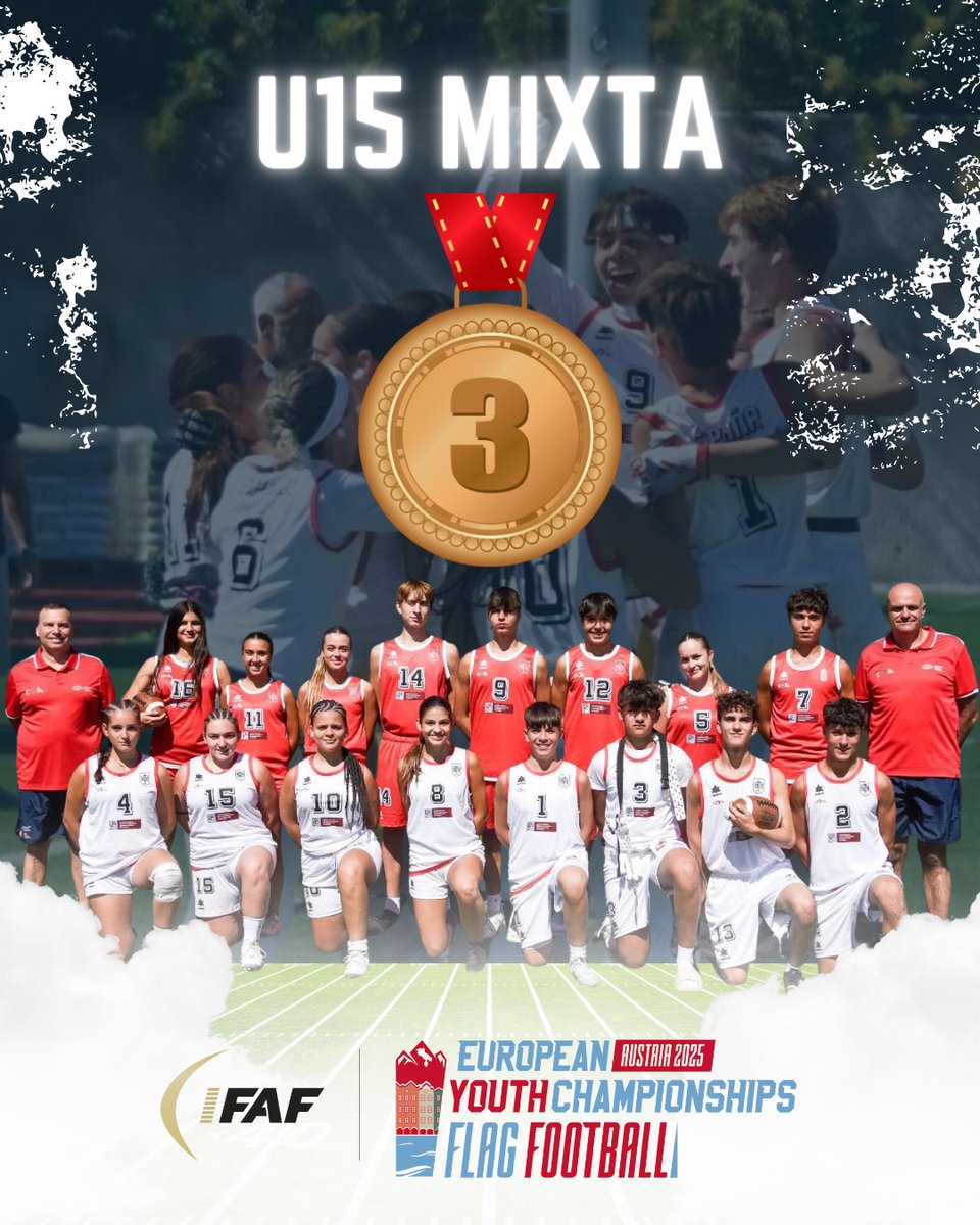 🏈 #TeamESP 🇪🇸 #flagfootball
🏆 2025 IFAF European Youth Flag Football Championships
📍 Innsbruck (Austria)

🔥 ¡¡Los chicos y chicas de la U15 Mixta se cuelgan el bronce!! ¡¡Enhorabuena equipazo!!

🚀¡¡VamosEspaña🇪🇸!!

#ConéctatealFootball🏈 #FEFA