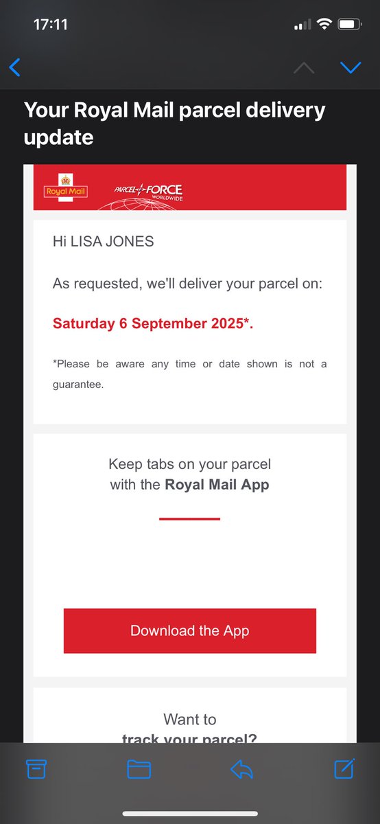 lmkjones's tweet photo. @RoyalMailHelp Had a 48 hour tracked delivery scheduled for Friday. Updated my delivery options to have it delivered today (September 6th) but have heard nothing since and no delivery today. What next? I picked today as I’d be home and not at work! https://t.co/tSJ08yXE5T