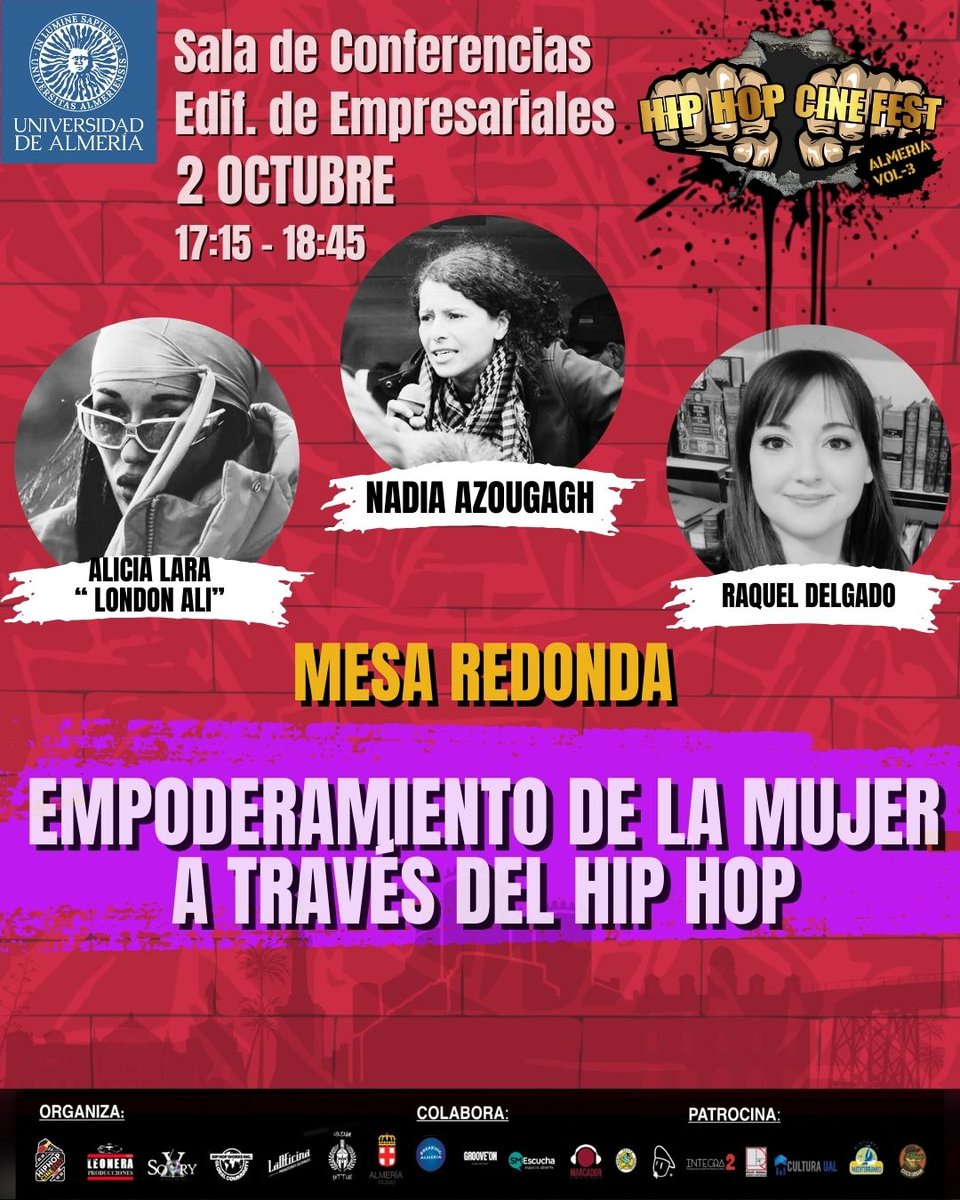 🎬Hip Hop Cinefest Almería vol. 3
A continuación, os presentamos el programa del día 2 de octubre, que se realizará en la Universidad de Almería.  Sala de Conferencias, Edif. de Empresariales. 
*Esta actividad está reconocida en el Pasaporte Cultural de la UAL.