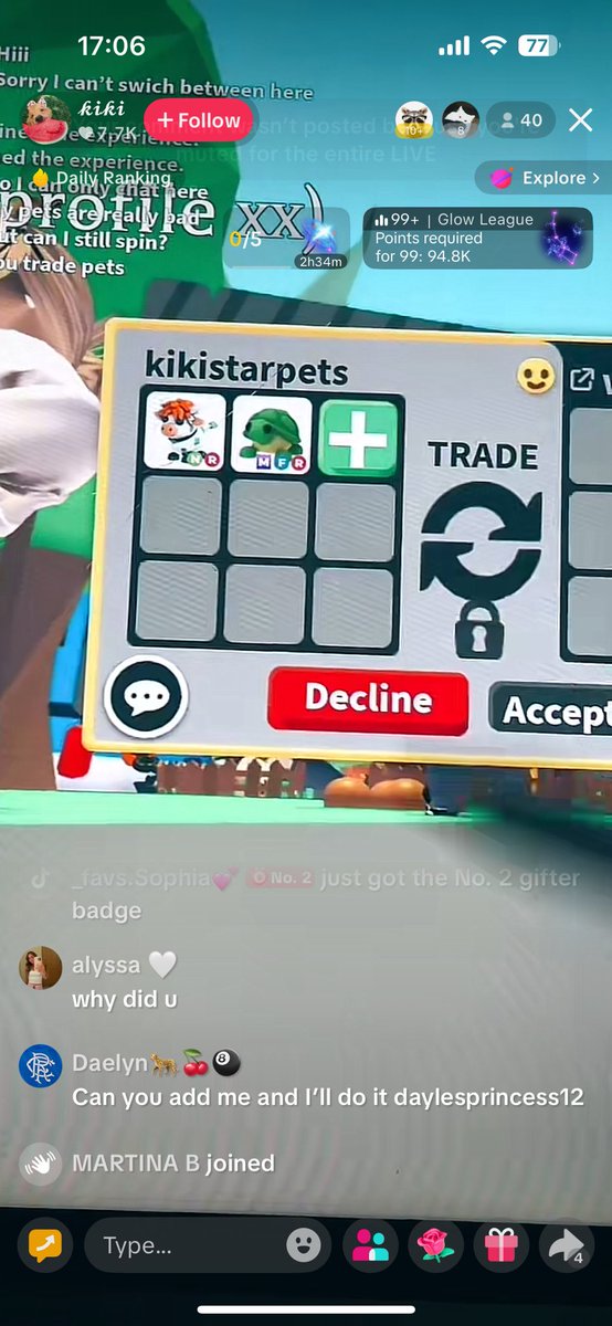 Eirian27's tweet photo. @PlayAdoptMe Can you please PLEASE sort out these kids saying they’re sponsored by Star pets and buying selling and scamming on TT with spin the wheel : I got muted for saying the truth… it’s unfair on ppl like me who grind this game properly…name is Kikistarpets - 1 of many. Thnx https://t.co/a1fiHvCmKA