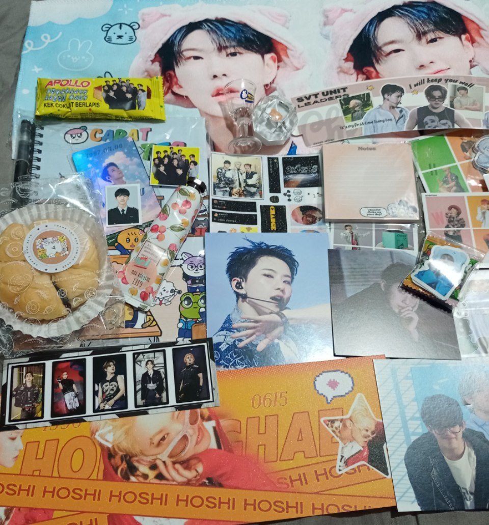 9yuara's tweet photo. Went to #svtunitleaders cse today. Met new friend &amp; got lots of freebies hehe thank you 🥰 Also bought Mingyu &amp; Hoshi A4. ANDDDDDDD Donation kit slogan, I got HOSHIIIIIII!!! 🐯✨ AT THE PARTY CHEERS!!! 🎉🥂 https://t.co/ewnIq5CnBW