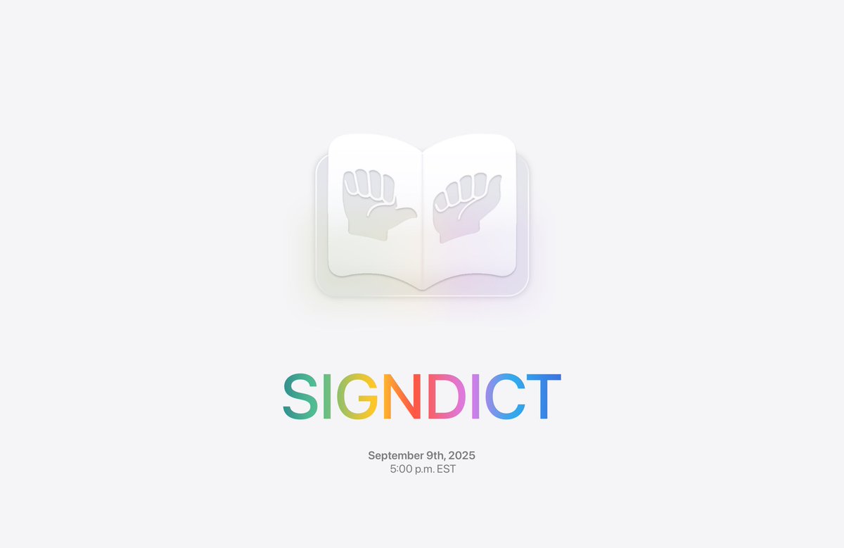 antonio07341176's tweet image. Join us for a special SignDict video on September 9 at 5 p.m. EST on YouTube. 

#SignDict #iOS26 #ipadOS #macOS