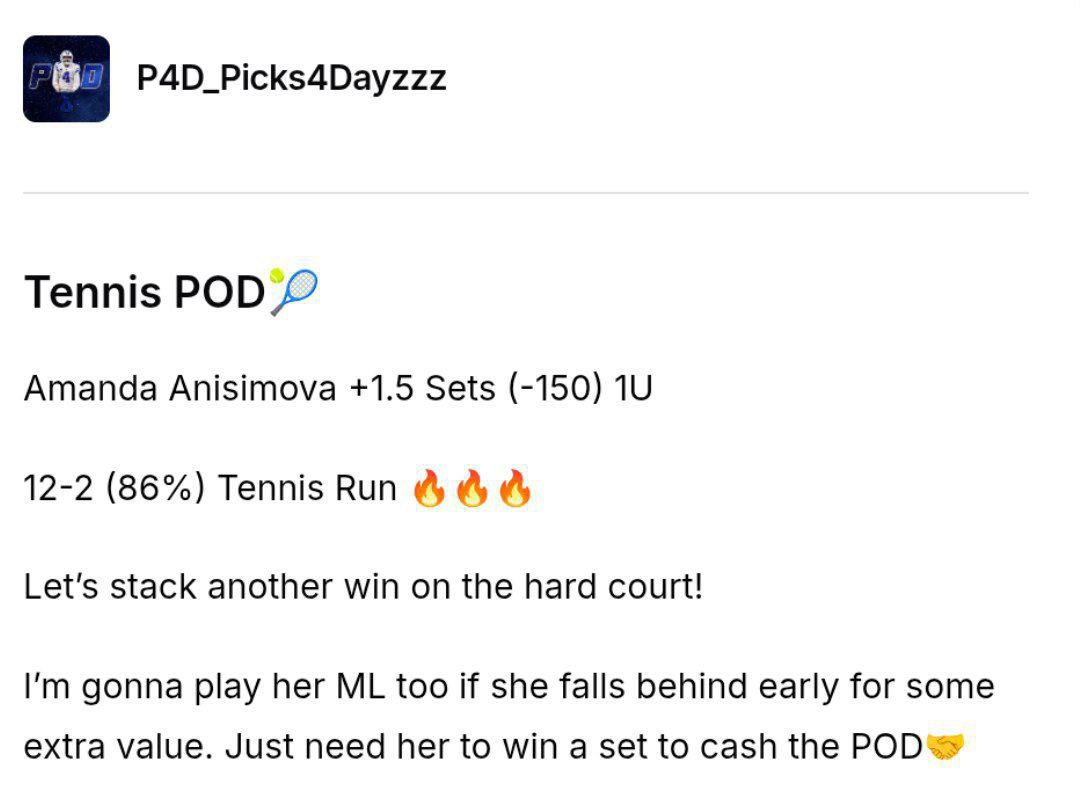 allcappersfreee's tweet image. Tennis 🎾 

#Setpointbets 
#P4d_picks4dayzzz