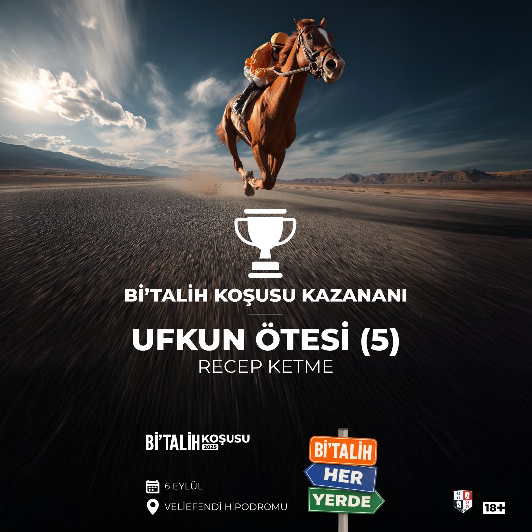🏆 Bugün İstanbul Veliefendi Hipodromu’nda Bi’Talih  Koşusu heyecanı yaşandı!

Bi'Talih Koşusu'nu UFKUN ÖTESİ ile kazanan Recep Ketme'yi tebrik ederiz! 👏🏻
