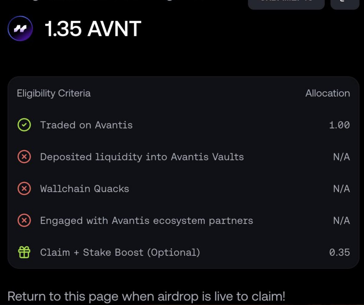 python_dao's tweet image. Avantis $AVNT Airdrop Checker is LIVE!
Check here: foundation.avantisfi.com/airdrop
This looks like one of the "fairest airdrops", with 80% of XP rewards going to traders, ensuring less concentration in the hands of whales.
It really feels like @avantisfi puts the community first!