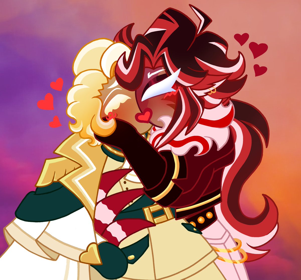 Boyfriends <3
The demons won and I drew them kissing.

⚜️🍰
#VelvetCream #RedVelvetCookie #ClottedCreamCookie #cookierunkingdom #crk