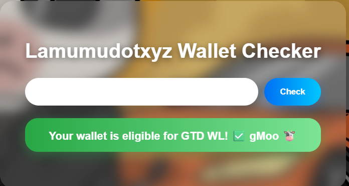 Lamumu WL paylaşıldı. 
GTD ile masadayız. 
Cüzdan bağlamadan kontrol edebilirsiniz 👇

lamumu.xyz