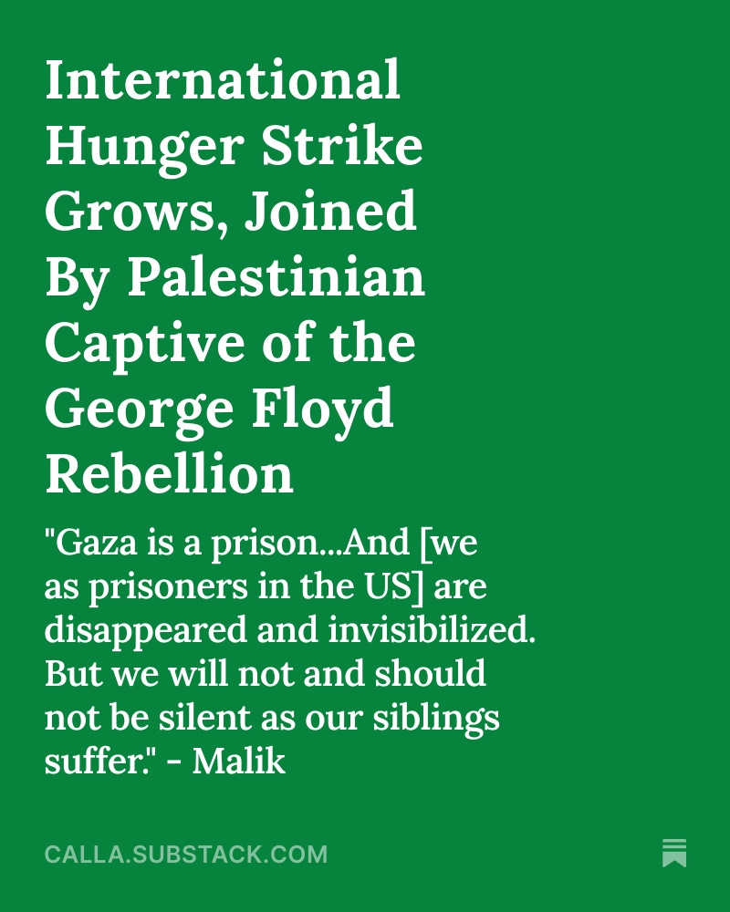 🚨 As T. Hoxha enters Day 27 of her hunger strike, a third political prisoner is now joining her.

Palestinian captive Malik Muhammad is serving the longest sentence in the US for militant actions during the 2020 George Floyd Rebellion.

Take action here: tinyurl.com/FREETHOXHA