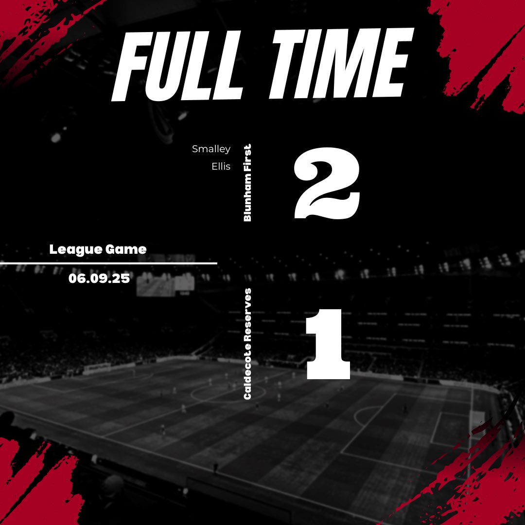 🔴⚫ FULL TIME ⚫🔴

Blunham First 2️⃣–1️⃣ Caldecote Reserves

⚽ Smalley, Ellis
➡️ 2-0 up at the break, and the lads dug in to see out the win! 💪

A strong start to the league campaign – 3 points on opening day! 🙌

#BlunhamFirst #FullTime #Matchday1 #3Points #UpTheBlunham