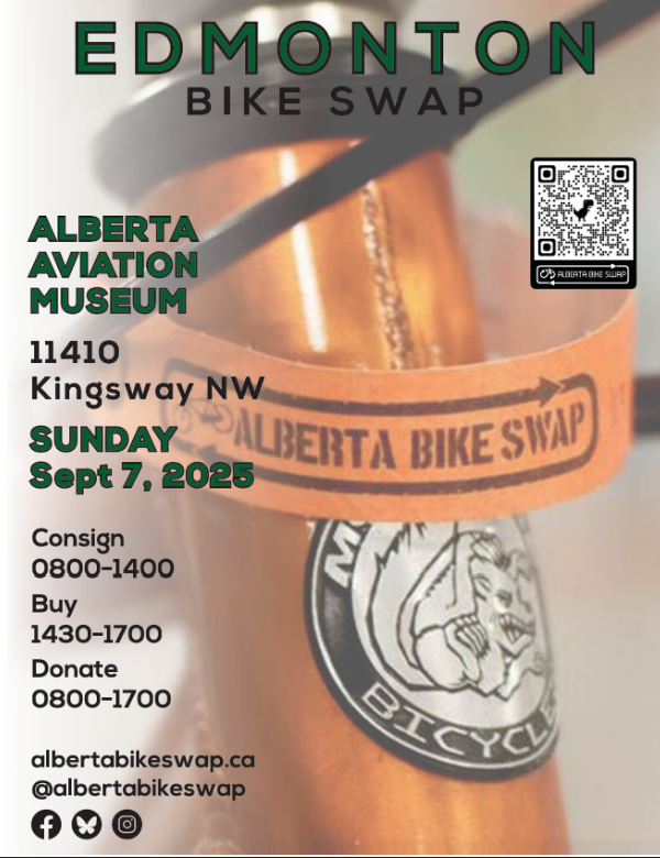 One of our amazing Friends &amp; Neighbours  Alberta Bike Swap , is all about making cycling safe, affordable, and accessible.
albertabikeswap.ca
Catch them this Sunday at the Edmonton Bike Swap – Alberta Aviation Museum.