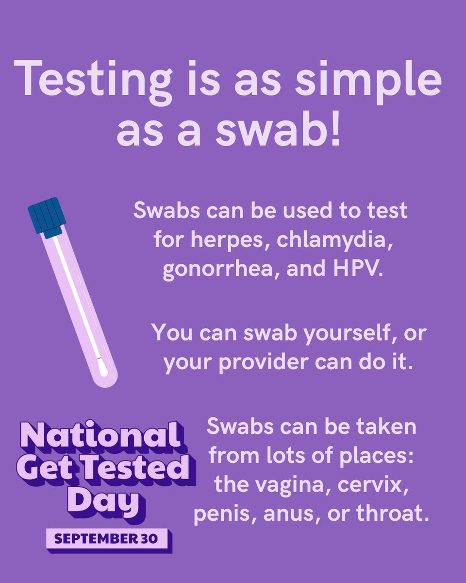 STI testing is now easier than ever! You can do swab tests at home or in a doctor's office 👩‍⚕️ Learn more at buff.ly/t05wblz #STItesting #STIawareness #GetTested #NGTD25 #NationalGetTestedDay #NGTD #STIprevention #STItest #SaferSex
