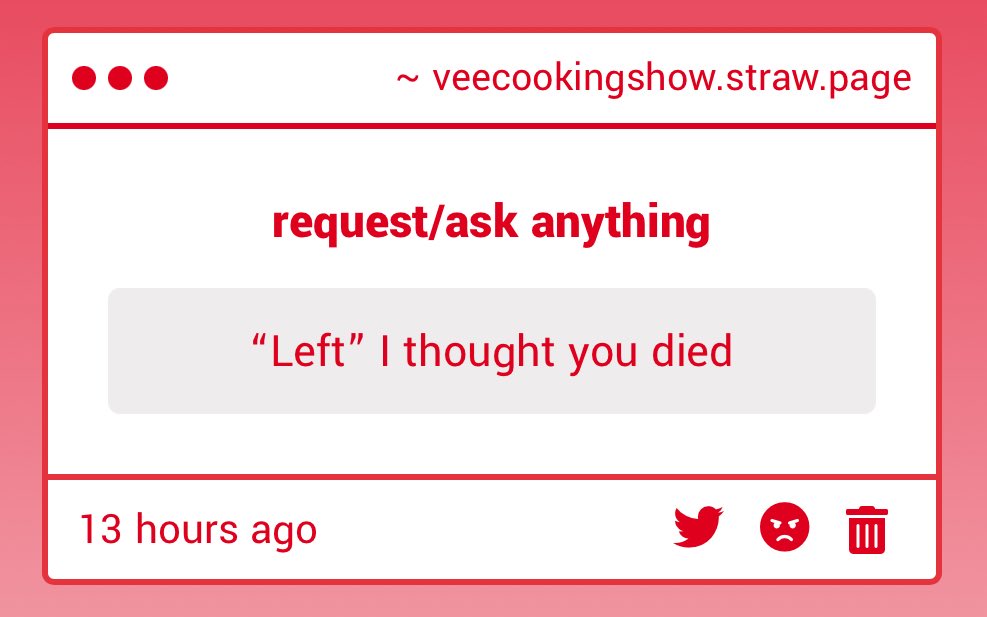veecookingshow's tweet photo. That’s a very strong claim you have. I think it’d be announced if I were to ever “die”.

VV1 https://t.co/bHXKKBlp9m