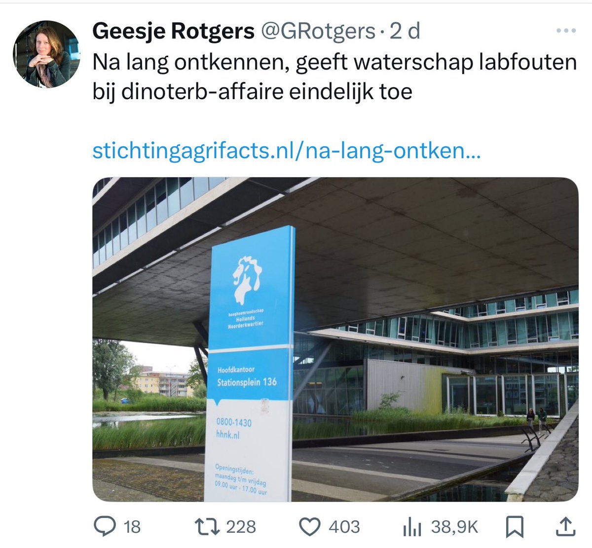 Hoewel vaak denigrerend weggezet als ‘spreekbuis van big-agri’, moet <a href="/nrc/">NRC</a> berichtgeving en verdachtmakingen richting <a href="/GRotgers/">Geesje Rotgers</a> van <a href="/STAF27183191/">STAF (Stichting Agri Facts)</a> rectificeren. Eerder deze week moest ook het <a href="/WaterschapHHNK/">Waterschap HHNK</a> al bakzeil halen in de dinoterb-affaire. Goed werk. Nog veel te doen!