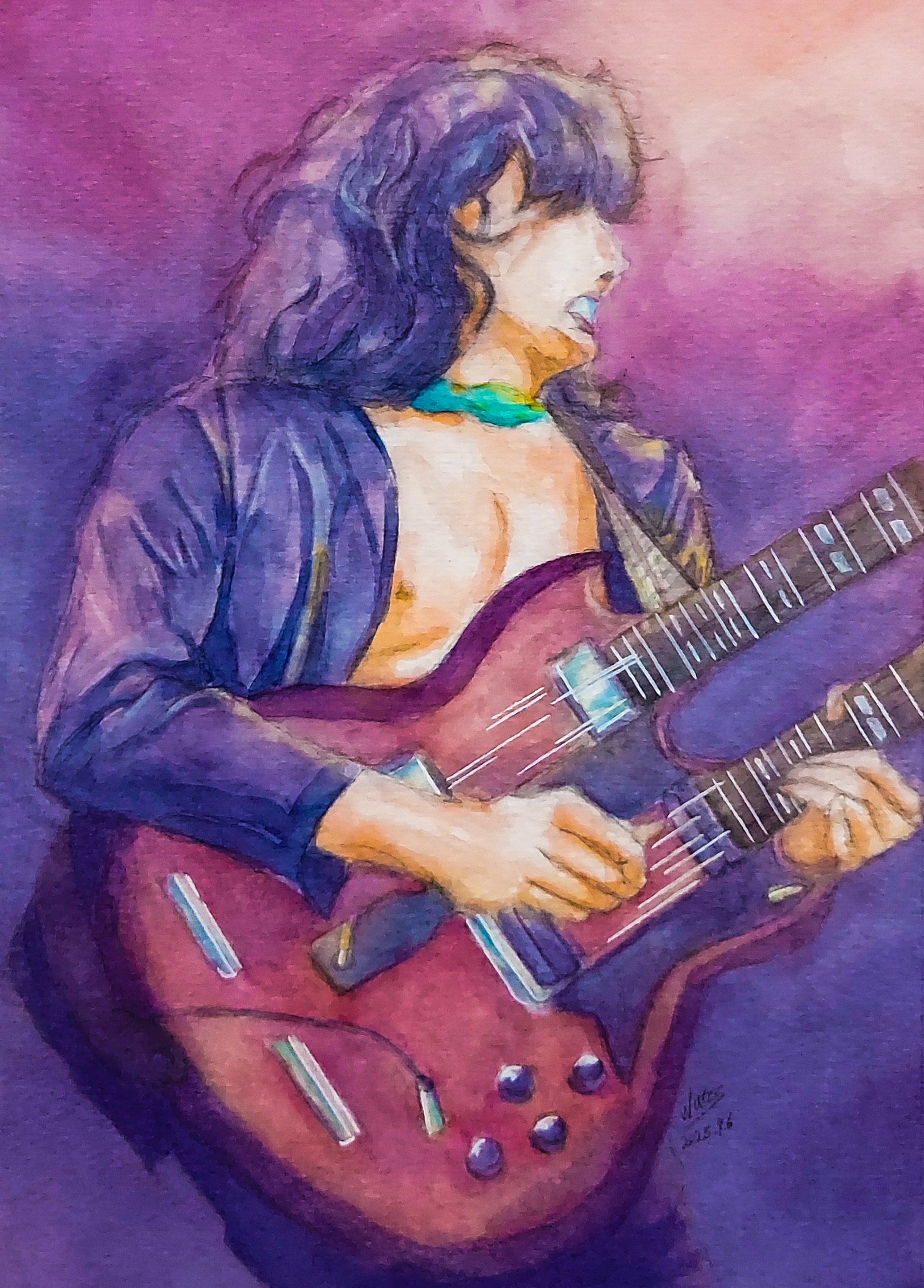 手描きイラスト✢創作水彩原画 手描きイラスト 水彩イラスト 創作 流し目 原画 - メルカリ