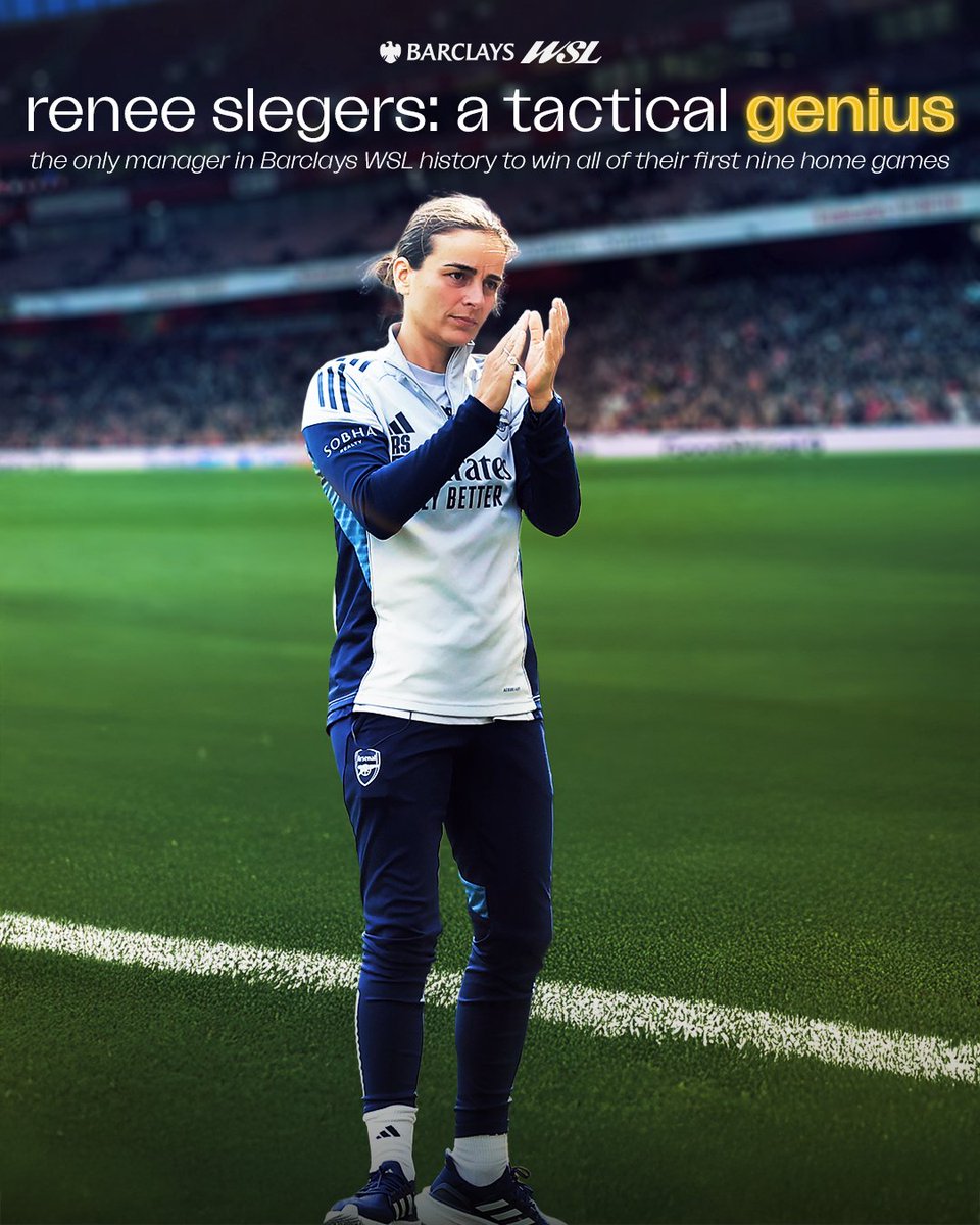 Barclays Women's Super League (@barclayswsl) on Twitter photo a tactical genius 🧠
<a href="/ArsenalWFC/">Arsenal Women</a> manager, Renée Slegers, is officially the first #BarclaysWSL manager to win all of their first nine home games 🔥 a tactical genius 🧠
<a href="/ArsenalWFC/">Arsenal Women</a> manager, Renée Slegers, is officially the first #BarclaysWSL manager to win all of their first nine home games 🔥