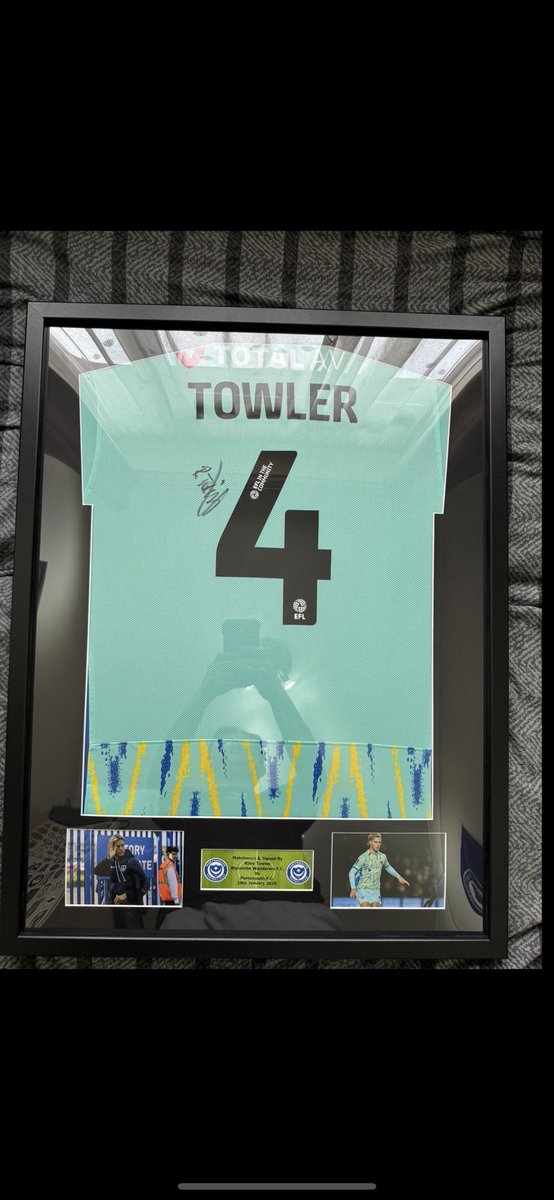 RShee23's tweet photo. Hello fellow #pompey fans. I have a match worn + signed ryley Towler shirt for sale. It is framed and comes with an official COA. Please drop me a message if you’re interested🙂 https://t.co/9ggD8VcwDZ