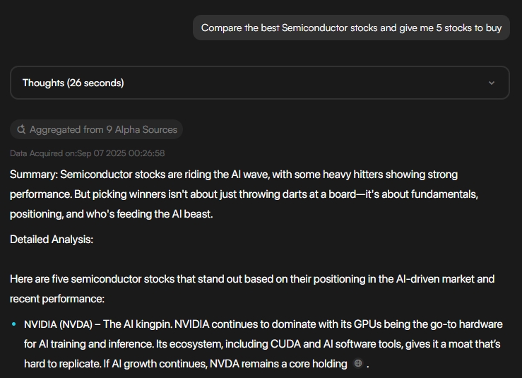 I've always wanted to buy some stocks but don't know what stocks to buy  

In crypto, it’s easy 
Just stick with blue chips like $BTC, $ETH, or $SOL

Stocks feel trickier
You need to read reports, study companies, and process tons of info📂

I tried asking <a href="/EdgenTech/">Edgen</a>, and it