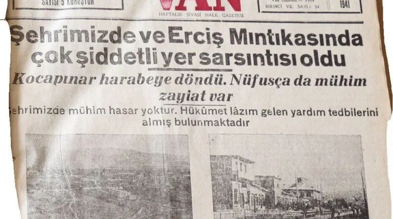 1941'de bugün: Türkiye Cumhuriyeti'nde, Van'ın Erciş ilçesinde 5.9 büyüklüğünde deprem oldu. Depremde 192 kişi hayatını kaybederken, 36 köy tamamen yıkıldı.