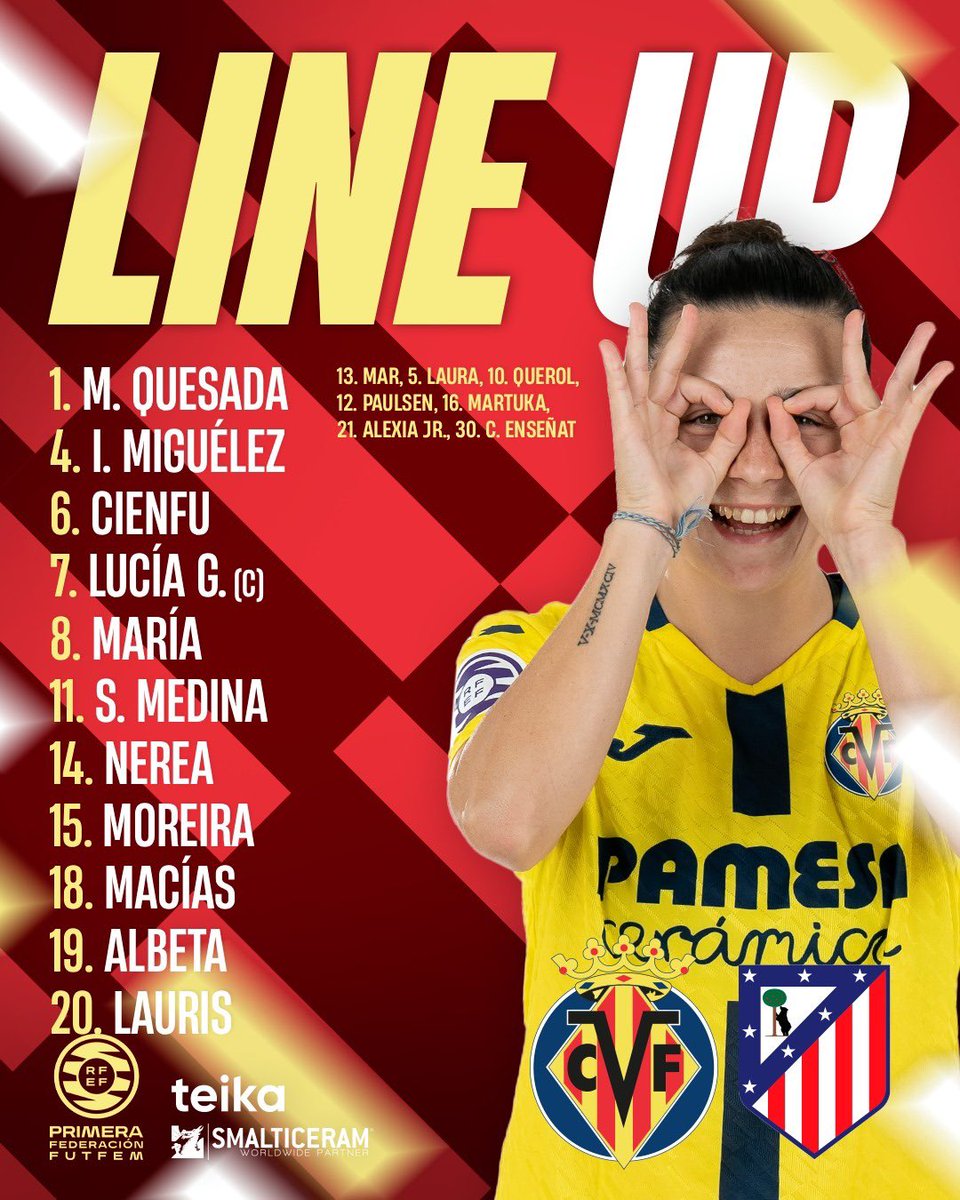 🟡 #VillarrealCF

👀 Villarreal Femenino are about to start their season today, with the encounter against Atlético Madrid B beginning in a few minutes.

⬇️ Here's the line-up.