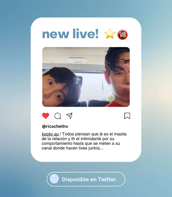 vkevermore's tweet photo. new live » ⭐️🔞
ᯓ★ au #kooktae •

todos piensan que 🐰 es el masita de la relación y 🐯 el intimidante por su comportamiento, hasta que se meten a su canal donde hacen lives juntos… https://t.co/xYdQ8K61qw