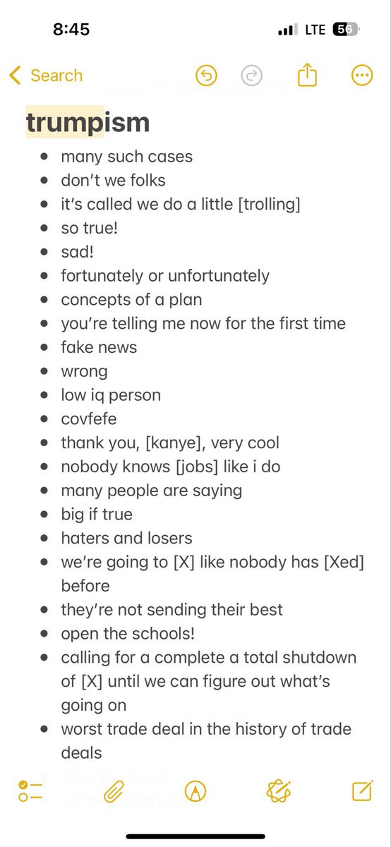 “So true”, “sad!”, many are saying”, “you’re telling me now for the first time”, “don’t we folks”, and “many such cases” alone would cement Trump as the most influential orator in American politics since WW2