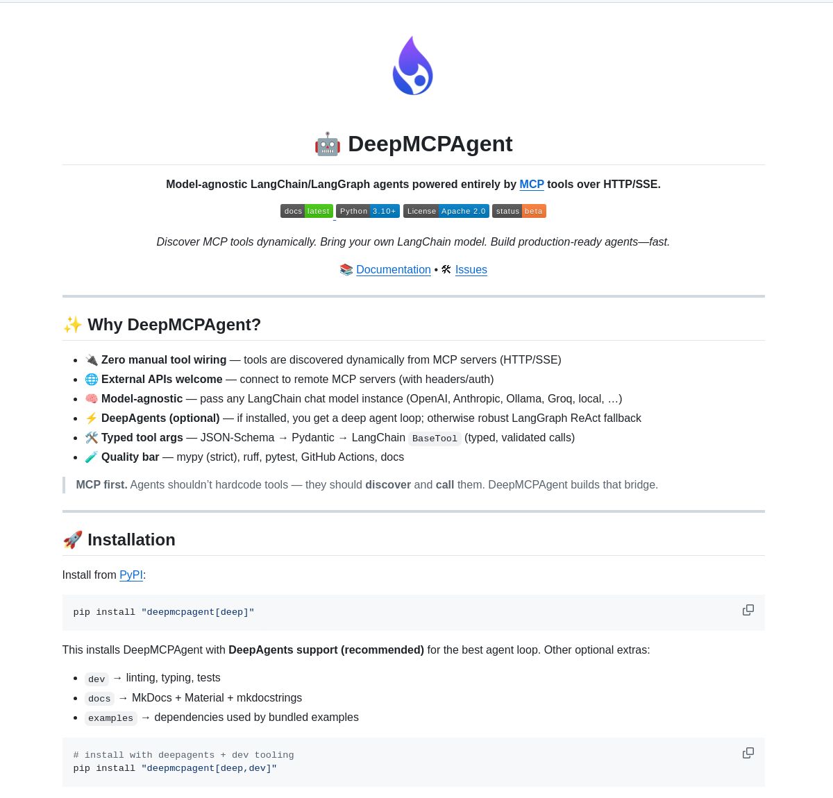 🤖🔌 DeepMCPAgent

A powerful tool for dynamic MCP tool discovery and agent development. Built with LangChain and LangGraph, it streamlines integration over HTTP/SSE while supporting major LLMs.

Check it out! 🚀
github.com/cryxnet/deepmc…