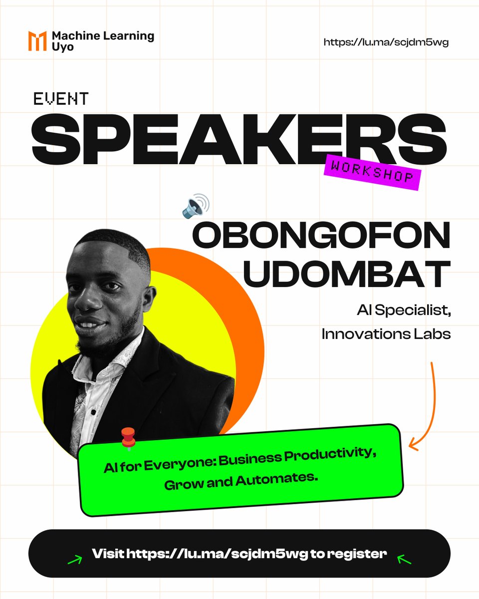 TFUGUyo's tweet image. Obongofon Udombat, AI Specialist at Innovations Labs, presents "AI for Everyone: Business Productivity, Growth and Automation"
Learn:
Business process optimization
Customer service AI
Growth strategies with AI
Thanks Obongofon 🙌
#AICommunityDay #MachineLearningUyo #BusinessAI