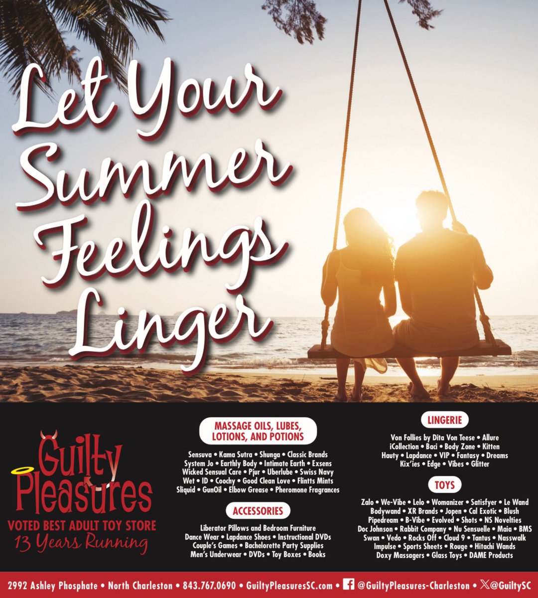 GuiltySC's tweet photo. Still having those summer feelings??? Us too!!! Come in and really heat things up indoors too!!
#onestopsexyshop #sexy #lingerie #lingeriestore #couples #couplesgoals #singles #solo #adult #adulttoys #adulttoy #lowcountry #charlestonsc #charleston #charlestonsouthcarolina https://t.co/3sUaznK7y1