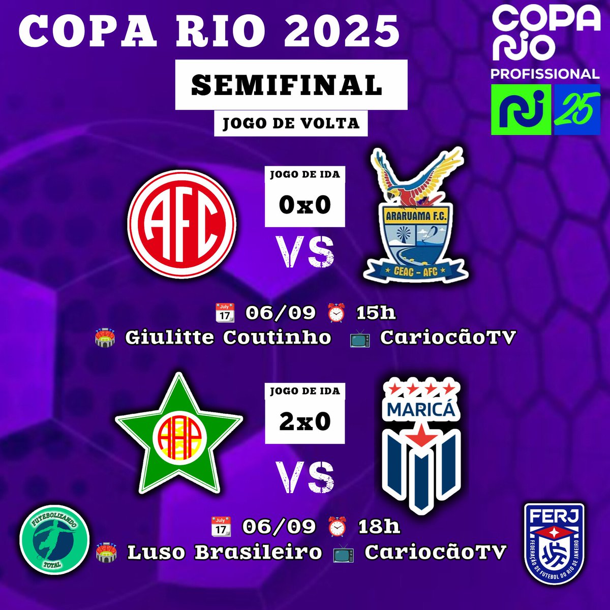 FutebolizandoTT's tweet photo. COPA RIO 2025
Hoje tem o 2° jogo das semifinais da Copa Rio 2025.
Transmissão do CariocãoTV.
#FERJ #FutebolizandoTotal #CopaRio #CopaRio2025 #America #Araruama #Marica #Portuguesa https://t.co/XFz6LUSok4