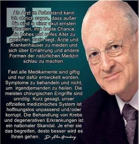 Mathias73901401's tweet photo. Mutige Aussage des Onkologen Dr. Allan Greenberg bereits 2002! 👍
Kurz gesagt, das offizielle #medizinisches_System ist hoffnungslos #unpassend, nicht auf #Gesundheit ausgerichtet und/oder #extrem_korrupt!
Je eher Sie das begreifen, desto besser wird es Ihnen gehen. 🙏 https://t.co/kvDINCwSc7