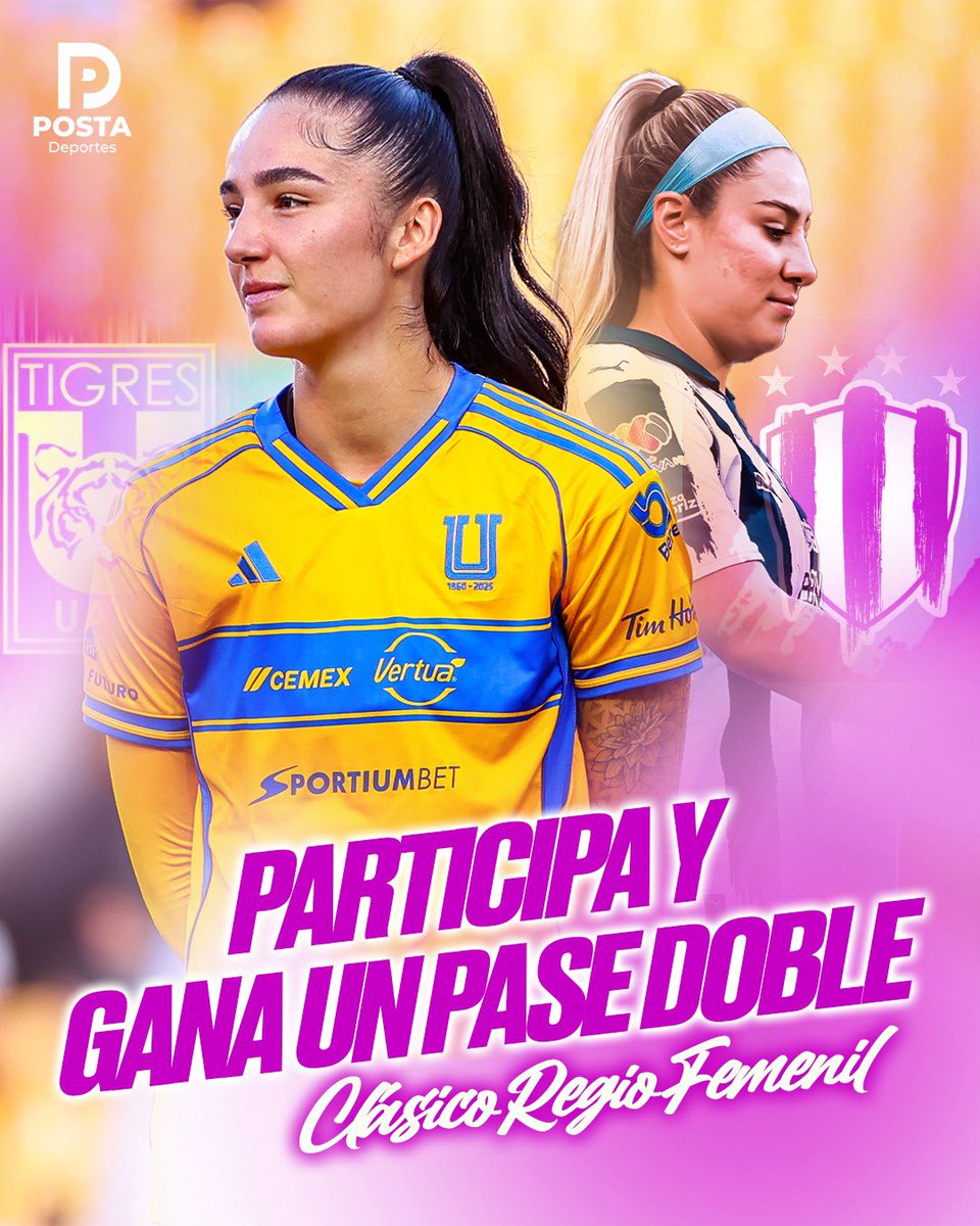 POSTADeportes's tweet photo. 🤩 ¡NO TE PIERDAS EL CLÁSICO REGIO FEMENINO!

💥 Si quieres ganar un pase doble para asistir al encuentro entre @TigresFemenil 🆚 @Rayadas sigue los siguientes pasos:

📱 Seguirnos @POSTADeportes 
✅ Etiquetar a un amigo con el que te gustaría ir en los comentarios. 
🔃 Compartir esta publicación 

💪 Y ya estarás participando. 

*Daremos a conocer los ganadores el día 07 de septiembre a las 2pm