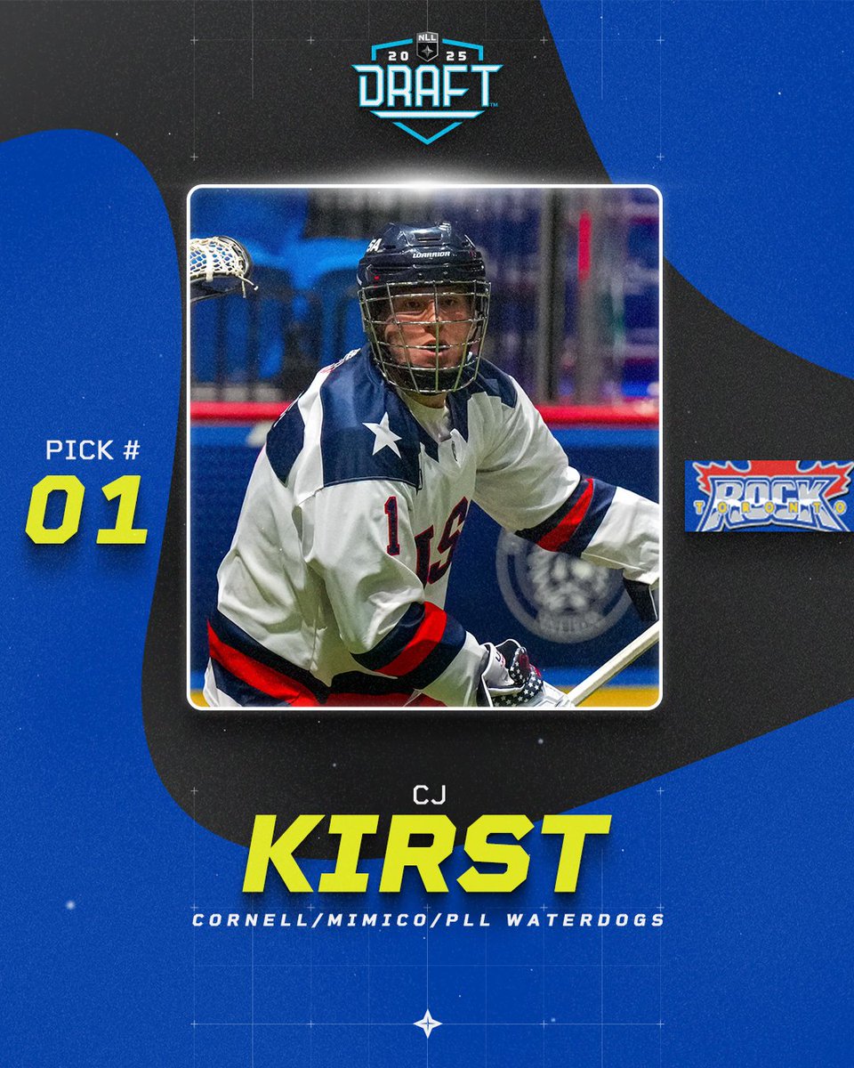 🚨 CJ KIRST TO TORONTO 🚨

The <a href="/TorontoRockLax/">Toronto Rock</a> select forward CJ Kirst with the first overall pick in the 2025 NLL Draft!