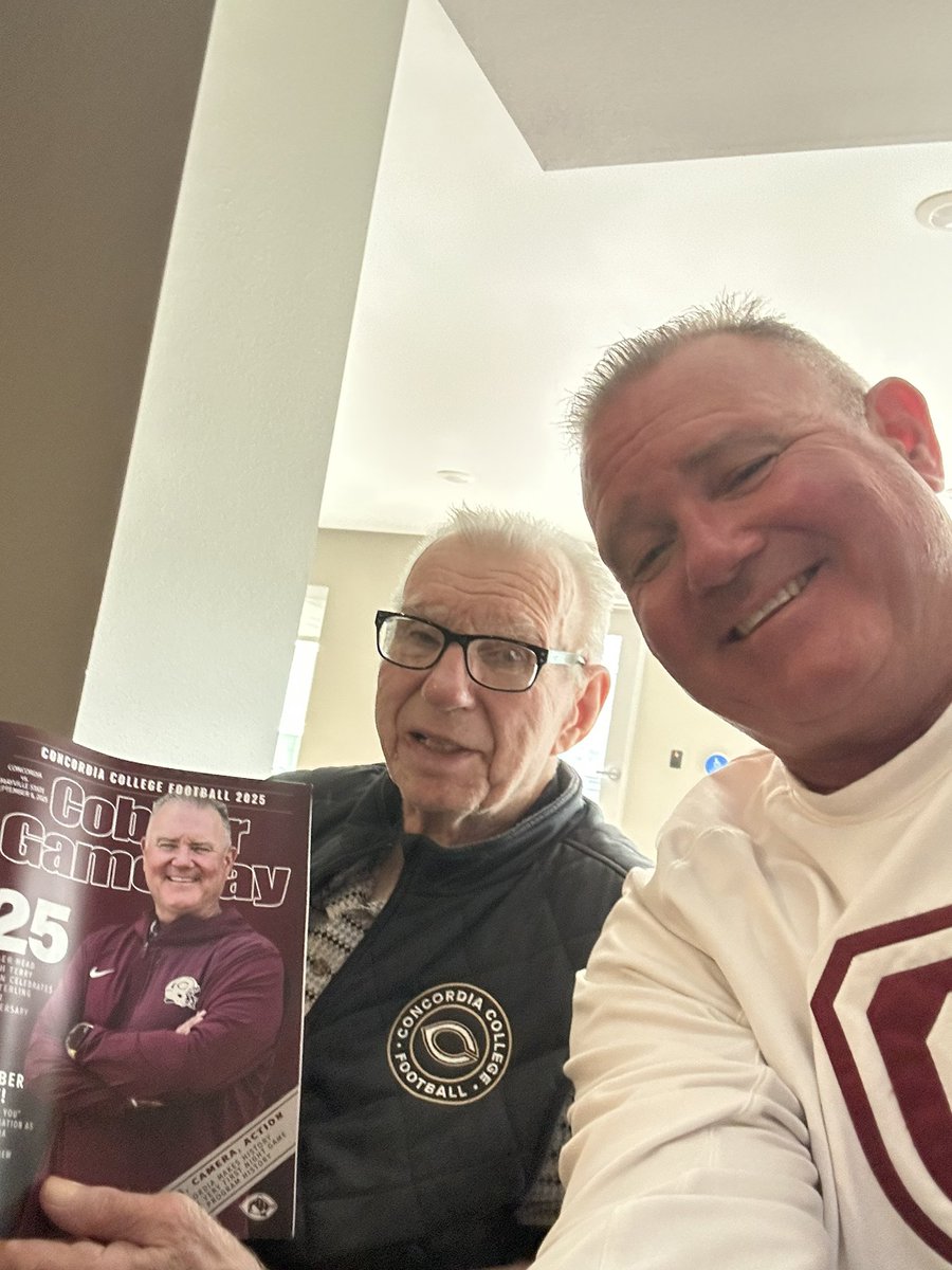 Kicking off year 25 as head coach at my alma mater, Concordia tonight. My biggest supporter, my dad Tom, can’t make the game as he battles Lewy Body Dementia, but his smile today with the game program said it all.Hope to have him at “The Jake” soon. ❤️ #togetherwewill#joshua1:9