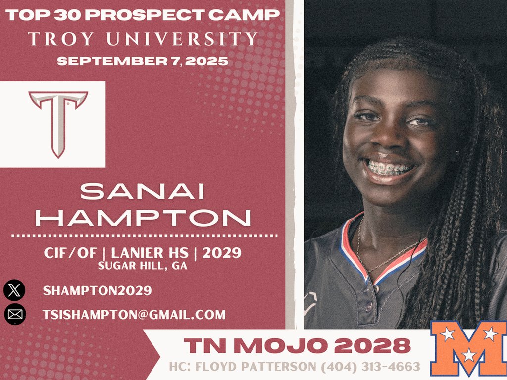 I'm really excited for this weekend! 🥎
I’ll be attending the Troy University Softball Prospect Camp in Alabama.Looking forward to competing, learning, and showcasing my skills!
 <a href="/TroyTrojansSB/">Troy Softball</a>
<a href="/e_newellcoach/">Eric Newell</a> <a href="/natetompkins777/">nathan tompkins</a> <a href="/MackPuck01/">Mackenzie Puckett</a>
<a href="/ElizabethH_99_/">Elizabeth Hightower</a> <a href="/2028MojoFP/">TN Mojo 2028 - Patterson</a>