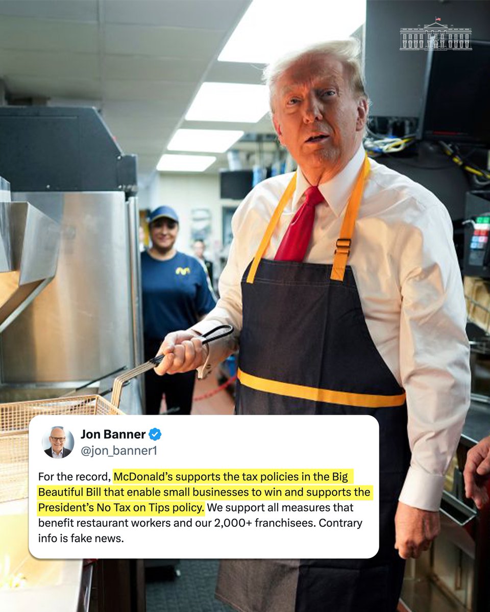 FAKE NEWS BUSTED ➡️ <a href="/McDonalds/">McDonald's</a> backs NO TAX ON TIPS! 🍟🇺🇸

Lovin' it.