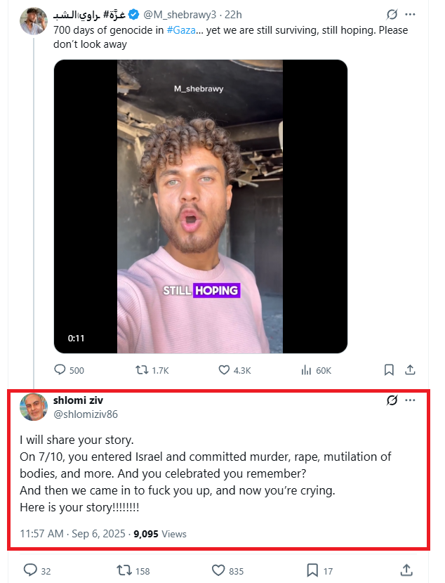 Epic posting by former hostage <a href="/shlomiziv86/">shlomi ziv</a> 
Recall, Ziv was held hostage in the private home of a so-called "journalist" who is still listed and mourned as a legitimate journalist by so many.