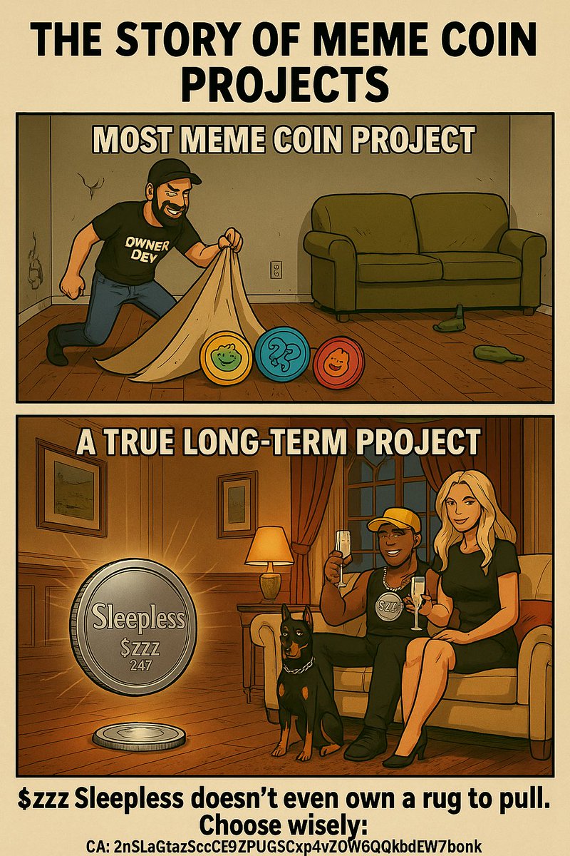 RT @AnteUpCollect: 🚨 The difference between a rug pull & a REAL project:  Most meme coins = 🪤 rugs waiting to get yanked. $zzz Sleepless =…