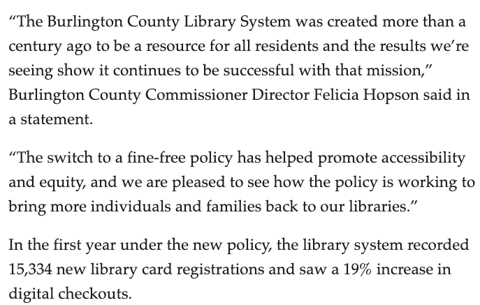 infodocket's tweet image. Report: "This N.J. Library System Eliminated Late Fees. The Idea Was One For the #Books" (via @njdotcom) nj.com/burlington/202… #libaries #publiclibraries