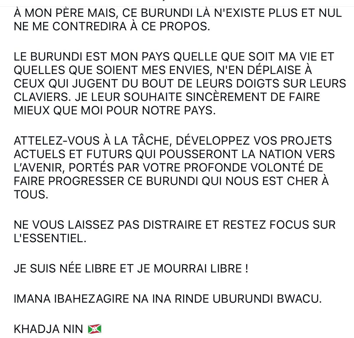 Salut les Burundais, votre fille que vous avez insulté a un message pour vous!