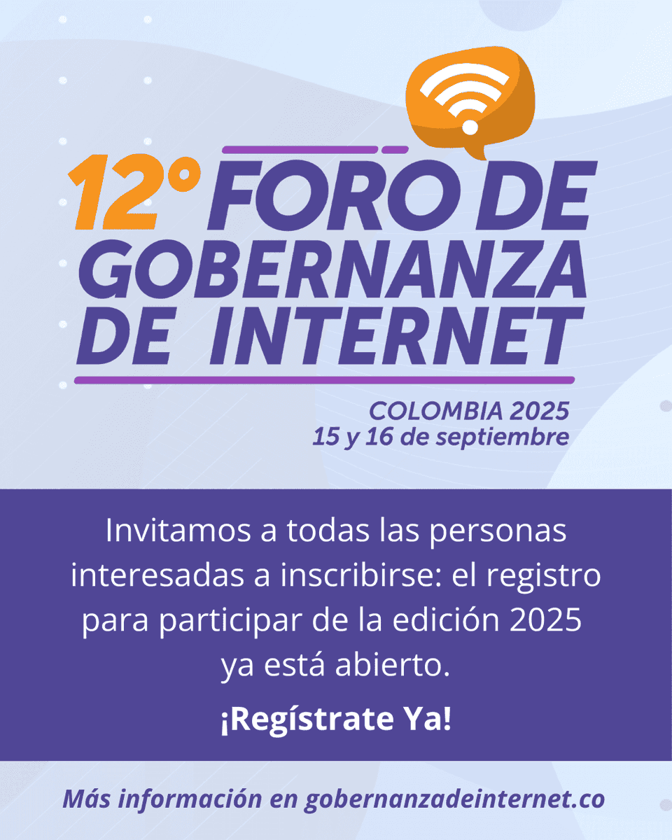 ISOCcolombia's tweet photo. Ya está abierto el registro al 12 Foro Colombiano de Gobernanza de Internet.

Nos vemos el 15 y 16 de septiembre en la Universidad EAN, Bogotá, para conversar sobre inteligencia artificial, seguridad digital, bienestar digital y más.

🔗 https://t.co/H2noWmcDiC

 #FGIColombia2025 https://t.co/H68SpccxHB