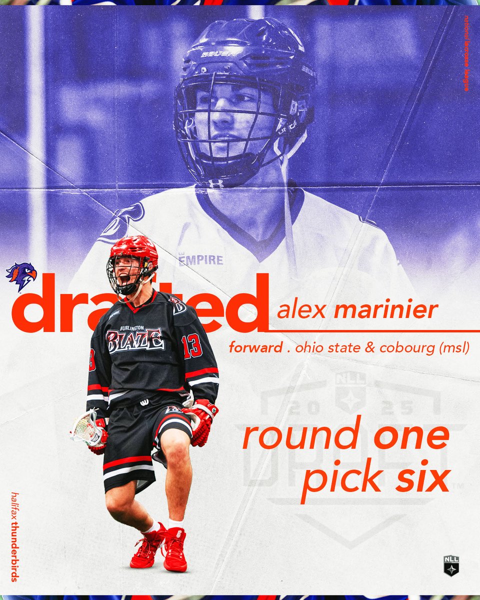 HFXThunderbirds's tweet image. Another Buckeye is headed to The Nest! 😤
With the Sixth Overall pick in the 2025 NLL Draft, we have selected Forward Alex Marinier from @OhioStateMLAX and the Cobourg Kodiaks
Welcome to The Nest, Alex ⚡️