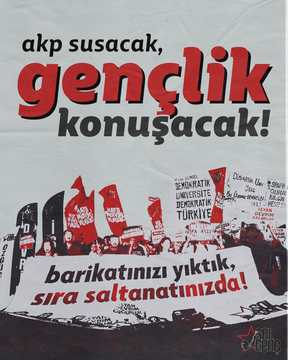 Soruşturmalarınız, baskılarınız, barikatlarınız vız gelir!

Ali İsmail'in, Berkin'in mücadelesini sırtlandık; geleceğini elinden aldığınız, MESEM'lerde katlettiğiniz, haksız yere tutukladığınız gençlerin öfkesini kuşandık.

SÖZ BİZİM, GELECEK BİZİM!

#AKPSusacakGençlikKonuşacak