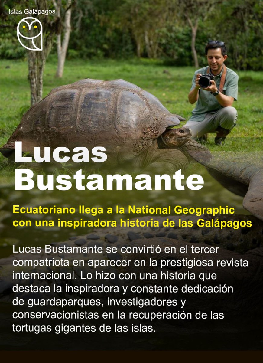 GalapOnline's tweet photo. 🌎📸 El fotógrafo y biólogo ecuatoriano Lucas Bustamante ha logrado un hito histórico al publicar una inspiradora historia sobre las Islas #Galápagos en la revista National Geographic,
convirtiéndose en el tercer compatriota en aparecer en esta prestigiosa plataforma. https://t.co/SvZDjBmPQX