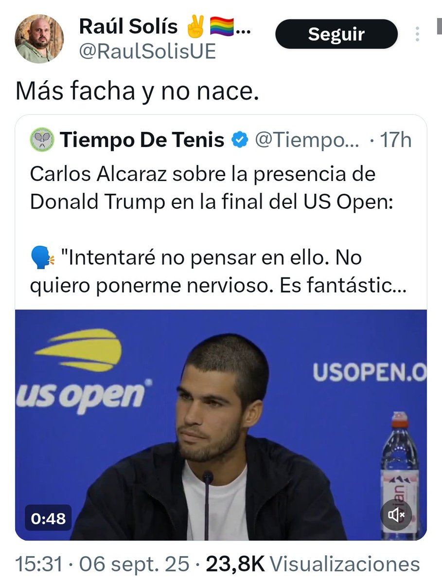 LosMeconios's tweet photo. Carlos Alcaraz es ejemplo de trabajo, esfuerzo y talento. Además tiene éxito, luce la bandera con orgullo y ha expresado en muchas ocasiones su amor por España.

Es decir: representa exactamente todo lo que la izquierda detesta.

Y por eso, efectivamente, —como ya pasó con Nadal— aquí tenéis a la izquierda vomitando su odio 👇🏻