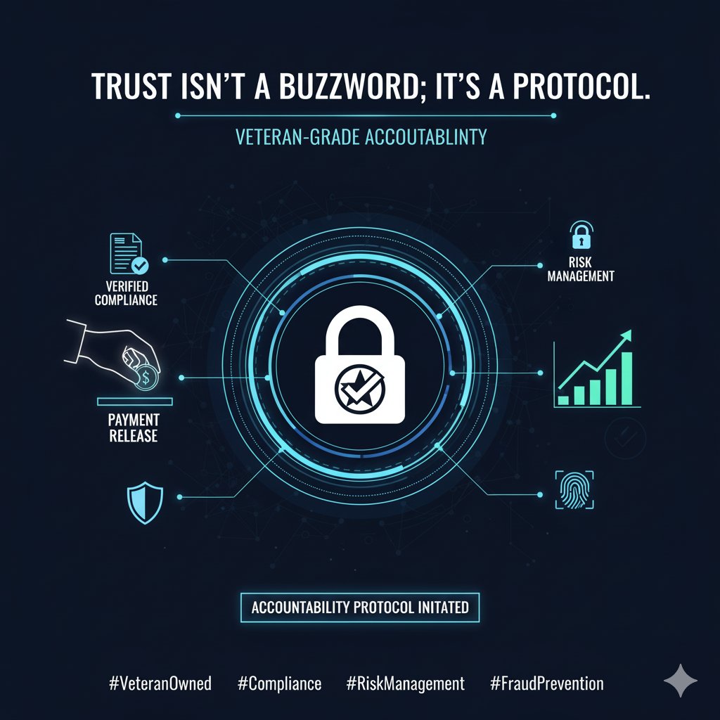 IntPaymasters's tweet image. Trust isn&apos;t a buzzword; it&apos;s a protocol. We ensure payment release only upon verified compliance. Veteran-grade accountability. #VeteranOwned #Compliance #RiskManagement #FraudPrevention