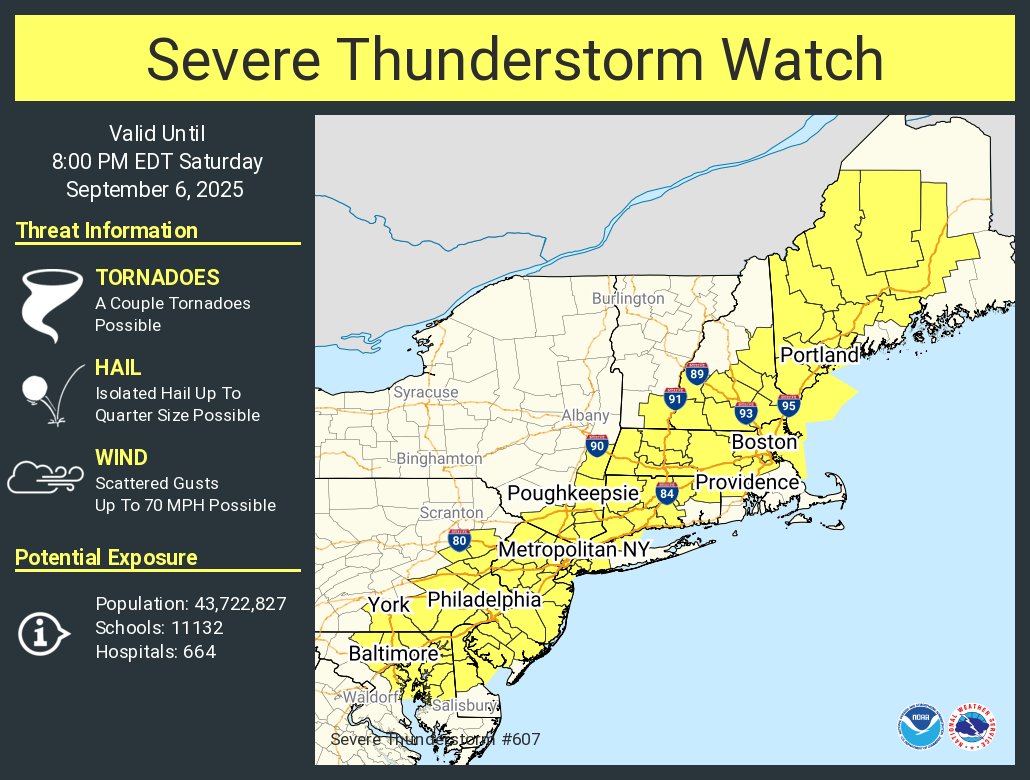Happy Saturday everyone!
Expect storms to form later this afternoon and move eastward through the region.
As a result, the majority of the region under a marginal risk for severe storms with much of Maryland under a severe t-storm watch.
Stay weather aware! ⛈️
#MdWx #VaWx